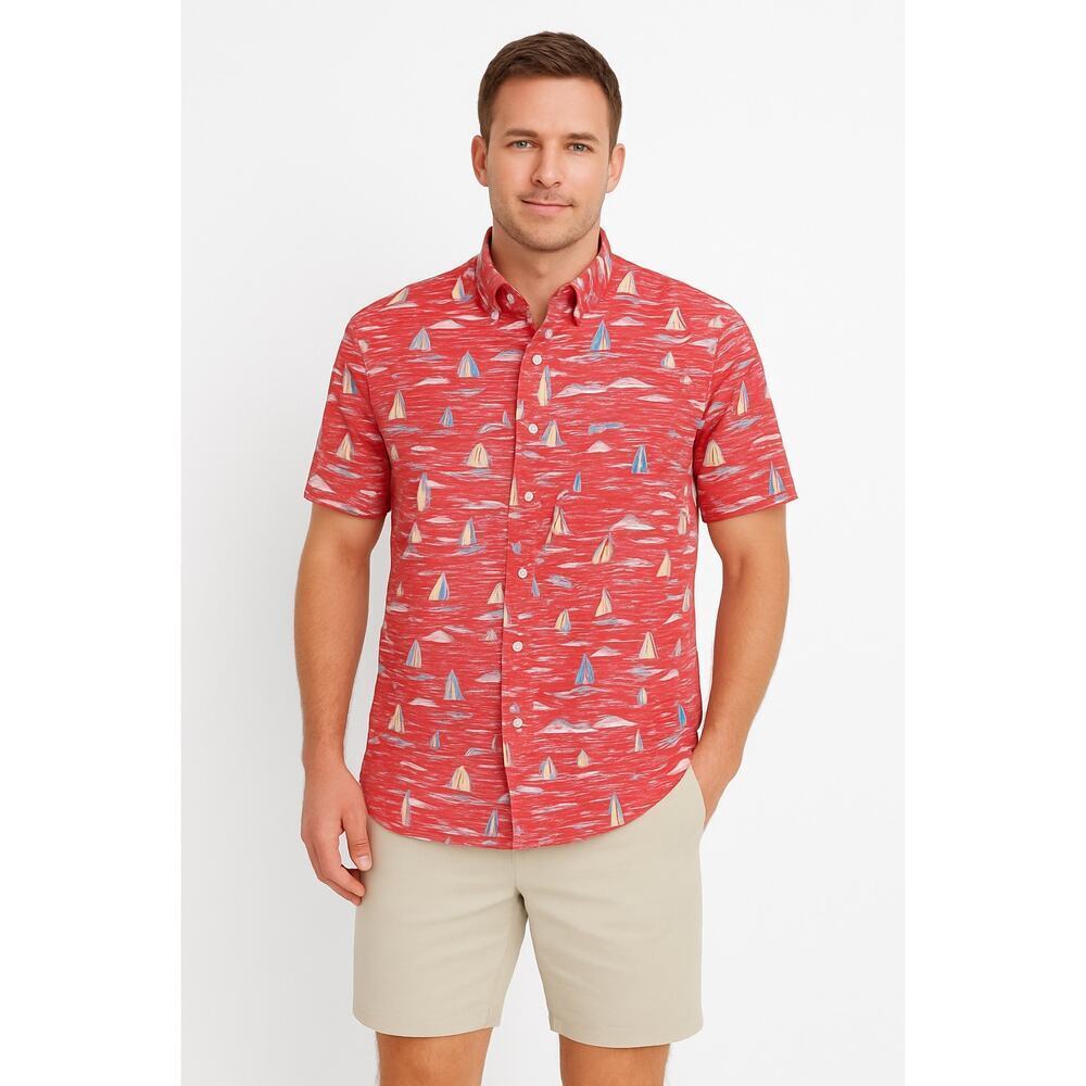 Vineyard Vines Nautical Classic Fit Murray Shirt XL Red Lighthouse Print